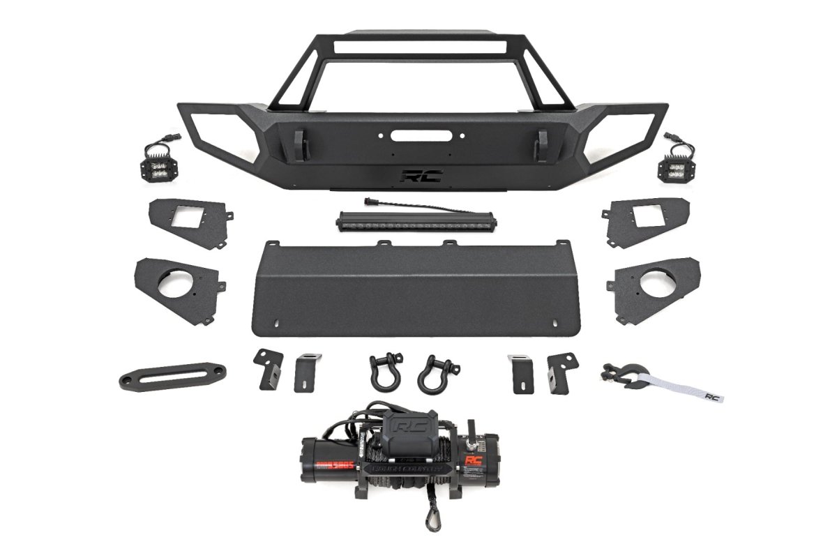 Jeep Wrangler JL Front Winch Bumper - Rough Country - 9500S - Satin Black - '18-'26